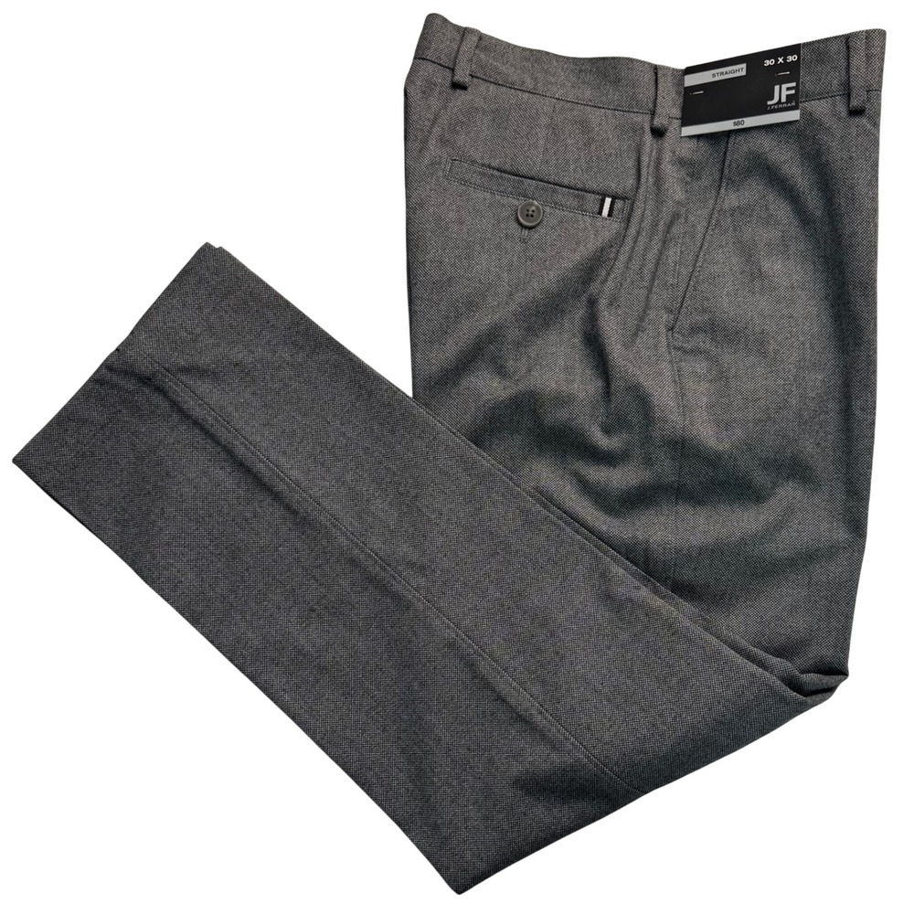 J. Ferrar Mens Straight Leg Dress Pants 30x30 Black Texture Gray Flat Front NEW